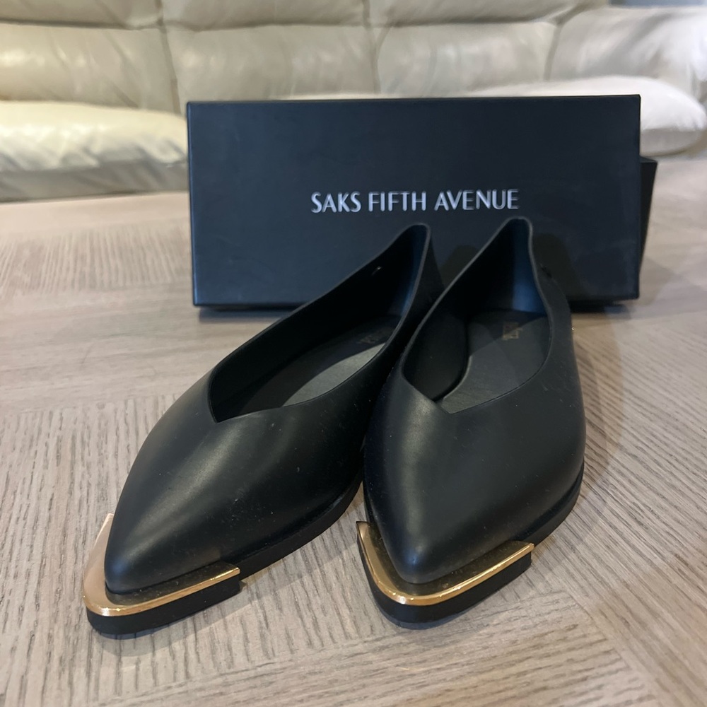 Melissa Black Pointed Toe Flats with Gold Metal Trim